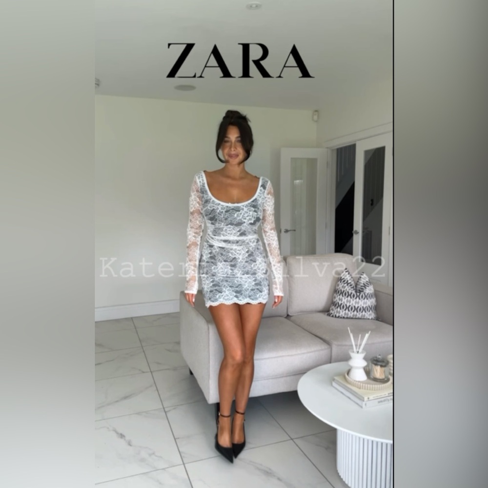 Zara Little Bow White Black Lace Mini Dress XXL XL